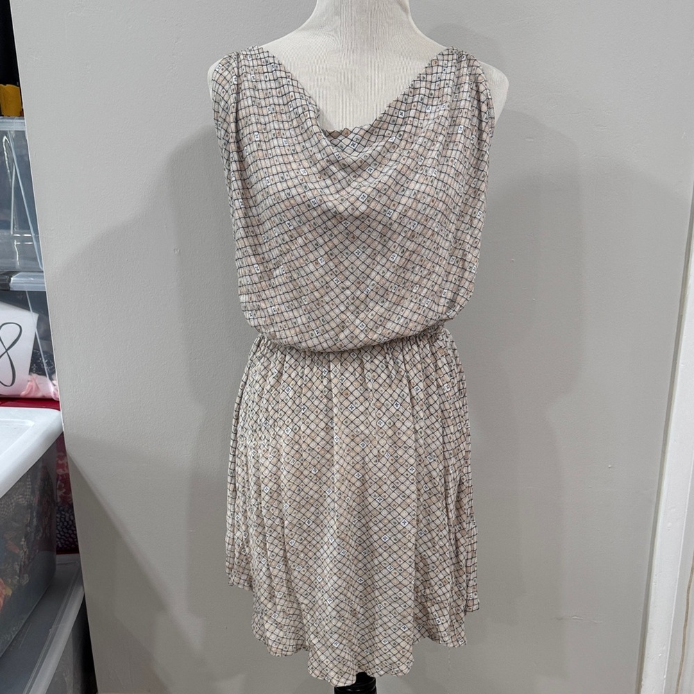 Indah Draped-Neck Printed Sleeveless mini Dress open back